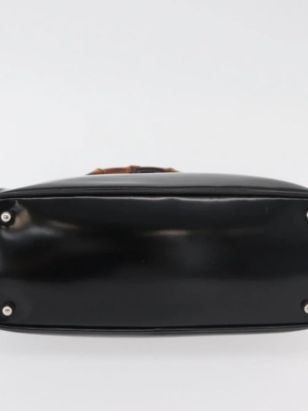 GUCCI Bamboo Hand Bag Enamel Black Silver 000 781 0295 Auth 176588